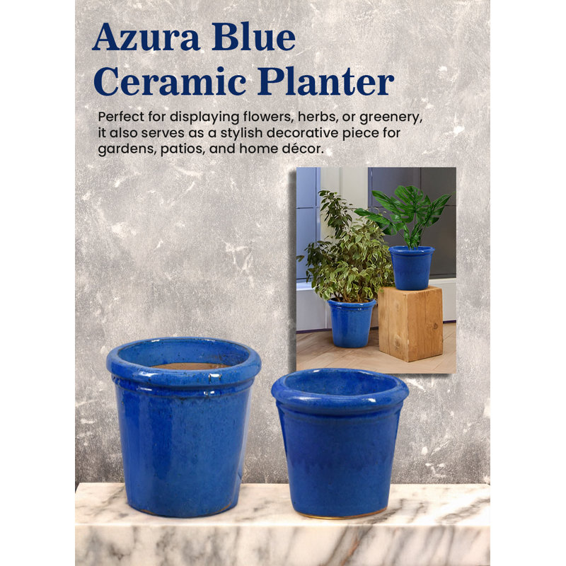  Pot à fleurs en céramique Azura Blue, H 9,5 po x l 9,5 po x P 9,5 po
