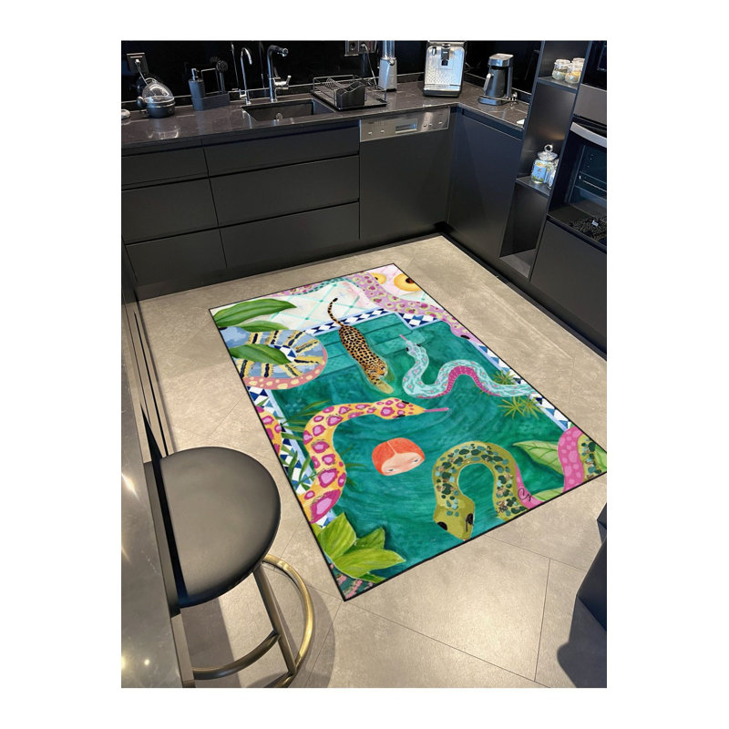 Tapis lavable Green Lake and Tiger, Sous-tapis rectangulaire de 6 pi 7 po x 9 pi 10 po