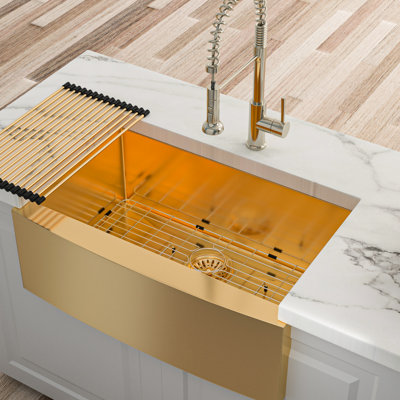 Gold 30" Kitchen Sink, 16G Stainless Steel, Repellent, Silent Operation Sink Gold, Heavy-Duty 16G, Easy Drain, Condensation Prevention