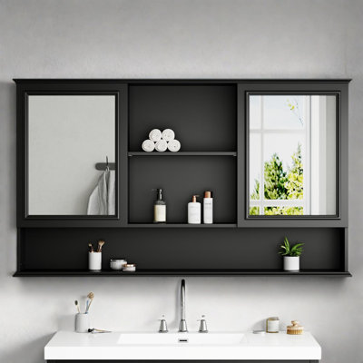 Armoire à pharmacie murale 60 po avec portes à double miroir et tablettes réglables 60 po