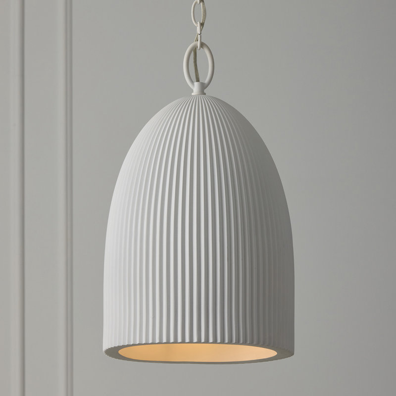 11.25" W x 18.5" H 1-Light Handcrafted Fluted Ceramic Pendant in Matte White