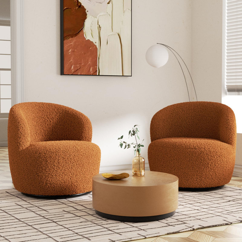 Upholstered Swivel Barrel Chair, Brown Polyester