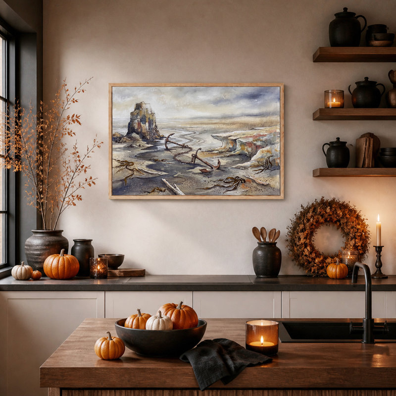 "Rusty Anchors on Sandy Beach" près de Sea Stack, impression sur toile, H 36 po x l 48 po