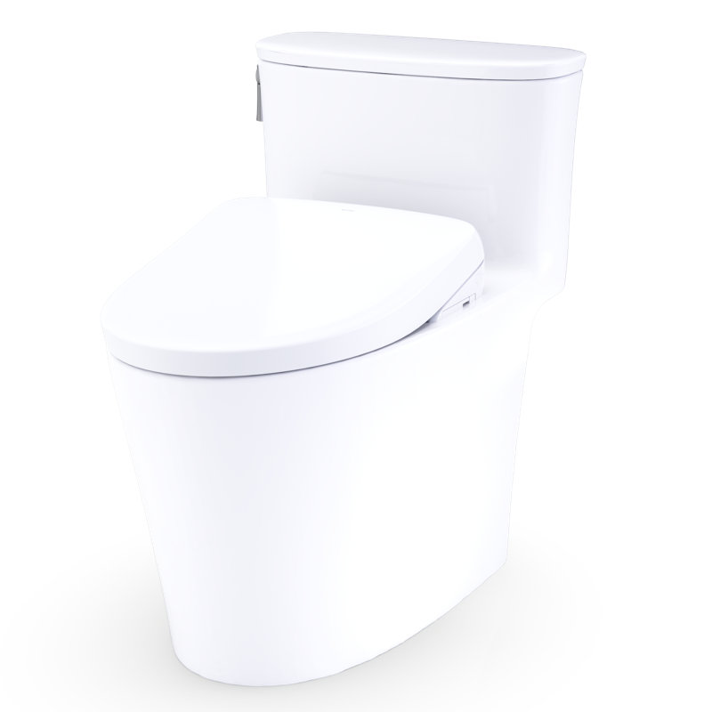 TOTO Aurora WASHLET+ S7A One-Piece Elongated 1.28 GPF Auto Flush Universal Height Toilet with CEFIONTECT, Cotton White - MW6864736CEFGA#01