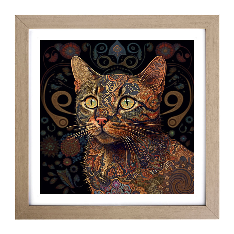 Cat Paisley Art - Framed Print, Oak