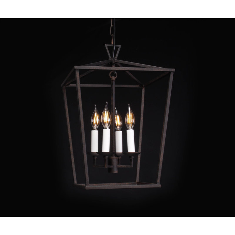 Luminaire suspendu géométrique 4 lumières lanternes Lamson, Noir