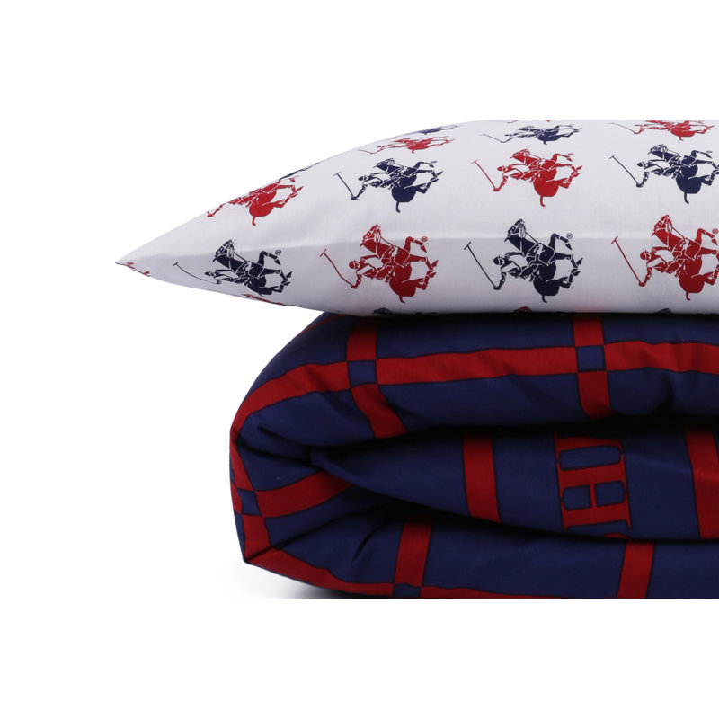 Ensemble de housse de couette 100% coton bleu / rouge / blanc Guillemette, Housse de couette simple + 1 taie d'oreiller 31 po