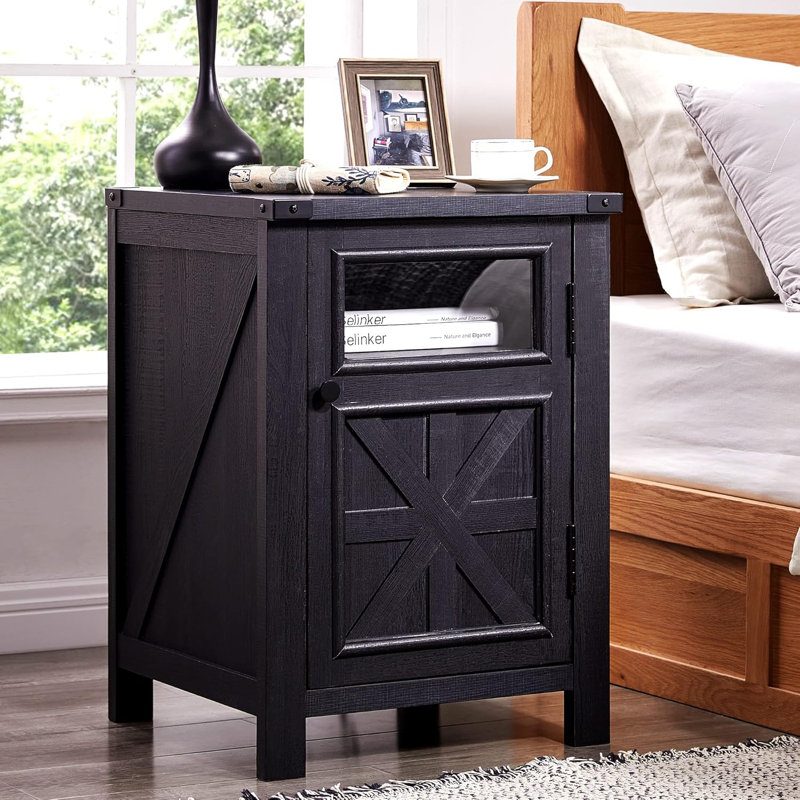 45.2cm W Manufactured Wood Bedside Table, Black