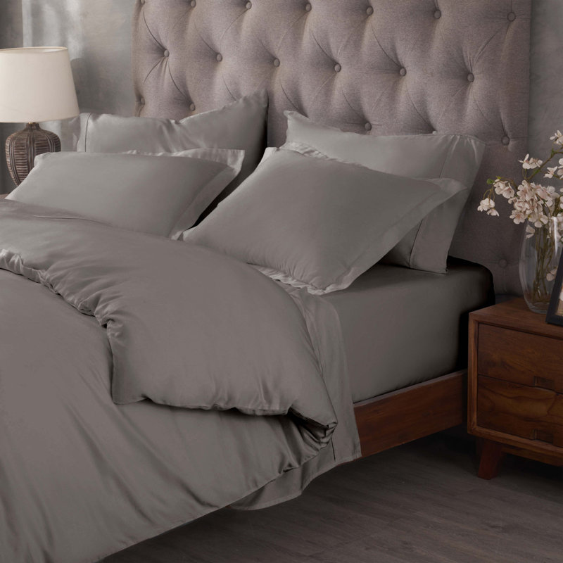 Lunete Egyptian Cotton Blend Modern & Contemporary Duvet Cover Set, Gray, King / Cal. King Duvet Cover+ 2 Pillow Shams,