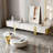Modern 78.74″ White Gloss Faux Marble TV Stand – Luxury Media Console with Burnt Stone Look, Gold Stainless Steel Legs, 4 Storage Drawers, Simple Assembly