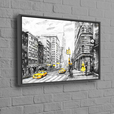 Romantic Couple Amidst New York Cityscape Abstract Wall Art