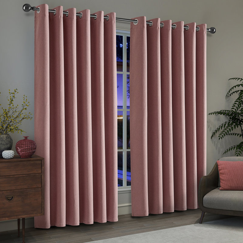 Luxurious A28 Linen Blackout Eyelet Curtains (Set of 2), Pink, 117cm Width x 137cm Drop