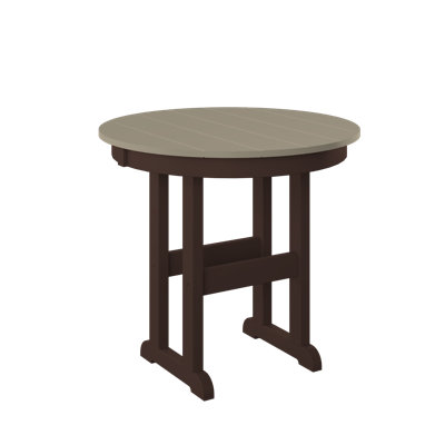  Table ronde 33 "à hauteur de comptoir". Bois vieilli et brun Tudor