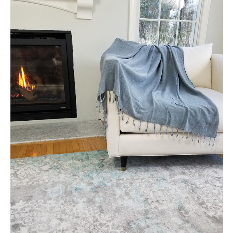 Small SW Throw Organic Turkish Cotton Stonewashed Throw, Lightweight, Lap Blanket for Couch or Sofa, 80" x 48", Denim