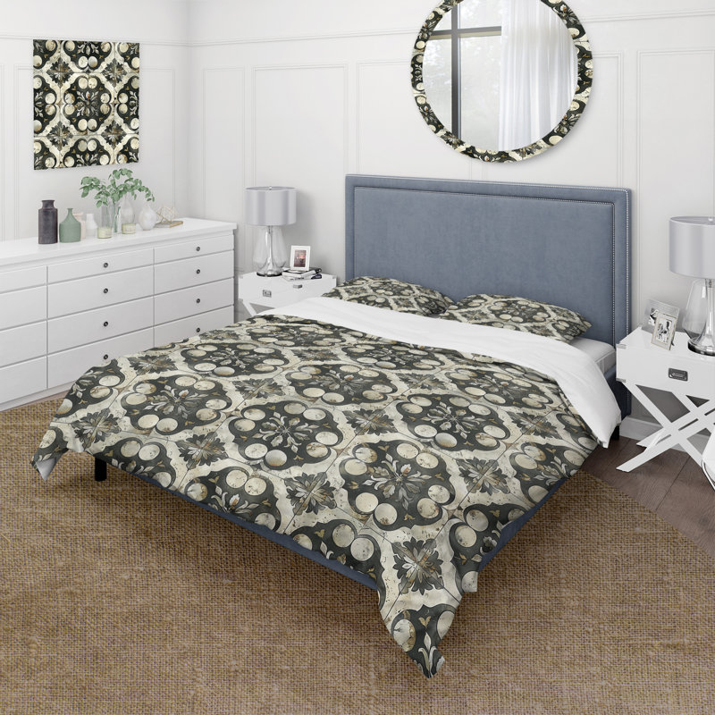 Ensemble de housse de couette campagnard gris foncé, Housse de couette très grand + 2 taies décorativ