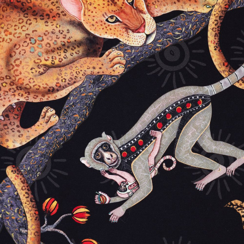 Monkey Tales Table Runner - Cotton, 138" L, Night