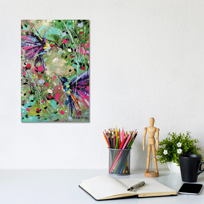 Flowers With Birds by Aliaksandra Tsesarskaya - No Frame Gallery-Wrapped Canvas Giclée on Canvas, 30.48cm H x 20.32cm W