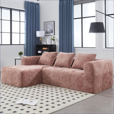 Canapés modulaires, en L, avec méridienne moderne, 98,4 po pour le salon et les appartements, poches latérales encastrées, sans assemblage requis | Chenille | Standard