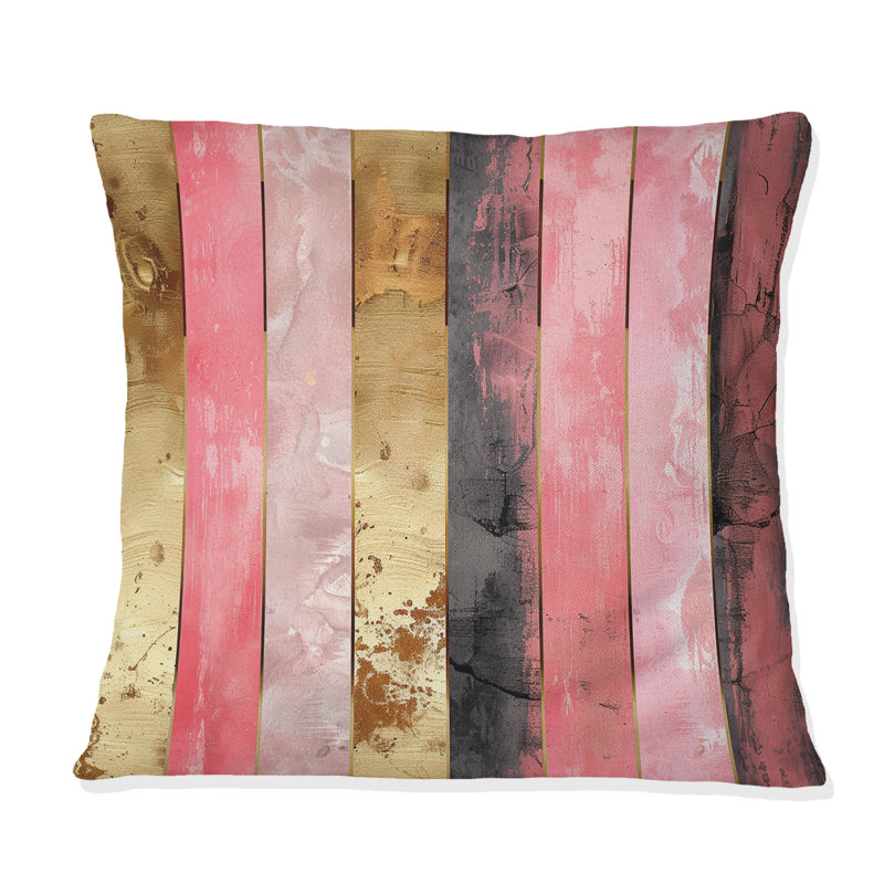 Coussin décoratif rose doré à fines rayures Glam I, H 16 po x l 16 po