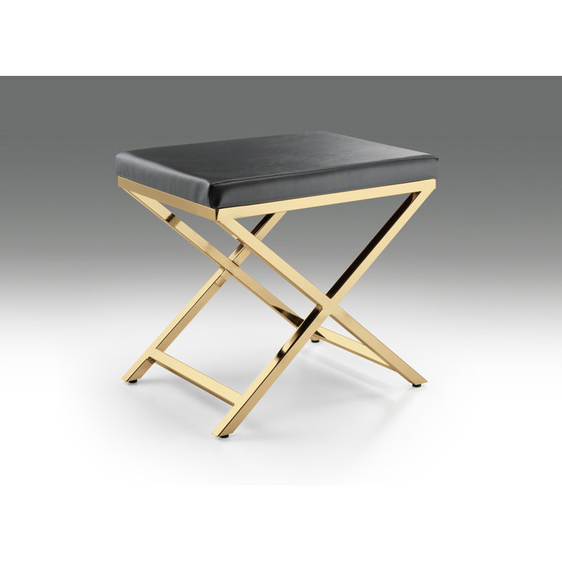 Andriesse Solid Wood Accent Stool, Gray, Gold