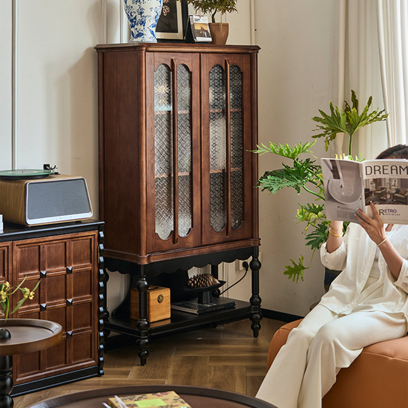 Armoire d'appoint et porte-bouteilles 33,07 po style français rétro noir et brun