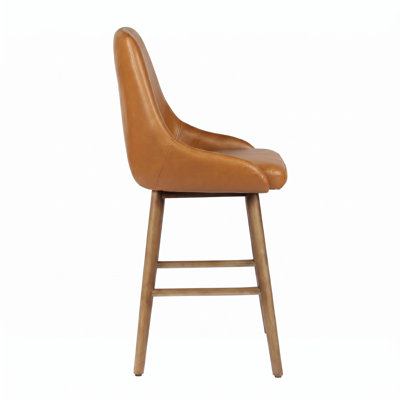 Comfortable Bar Stool Modern Barstool With Back & Wood Legs, Counter Height Upholstered Bar Chair For Kitchen Island