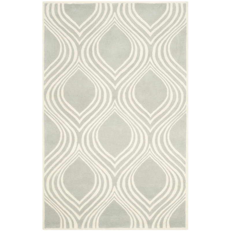 Tapis gris / ivoire en laine touffeté à la main Oglesbee, Rectangle 2 pi x 3 pi