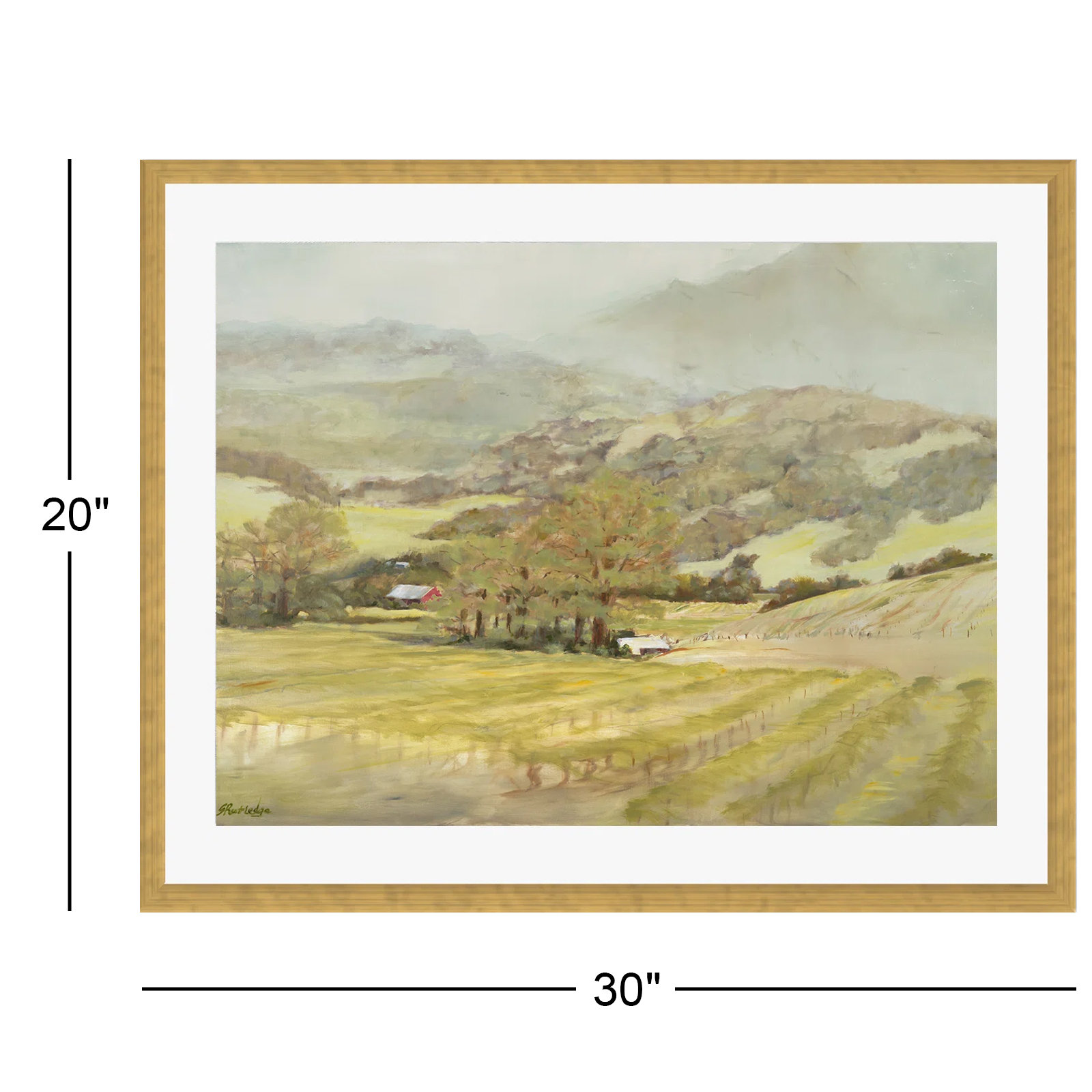 Spring Vineyard Painting by Silvia Rutledge, Gold, 20"H x 30"W