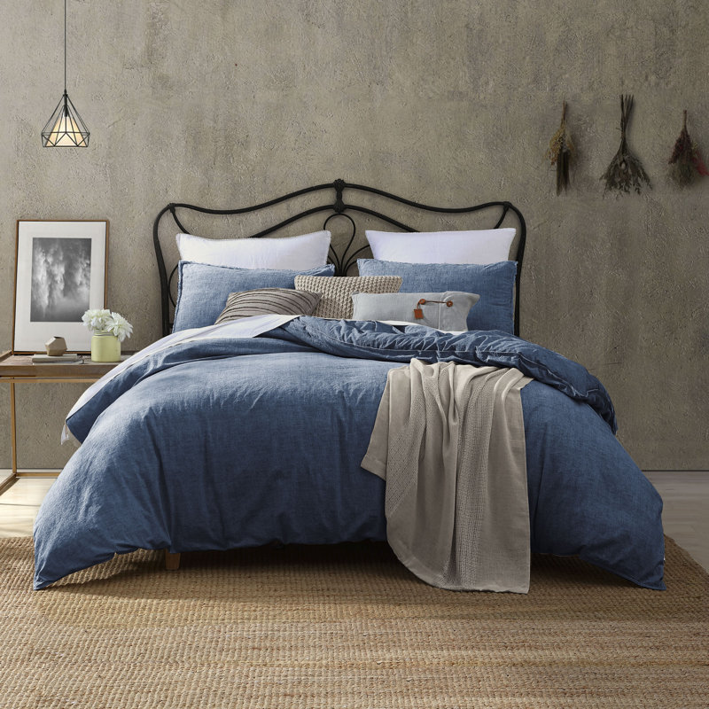 Emington Traditional Cotton Comforter, Twin Comforter + 1 Standard Sham, Denim Blue