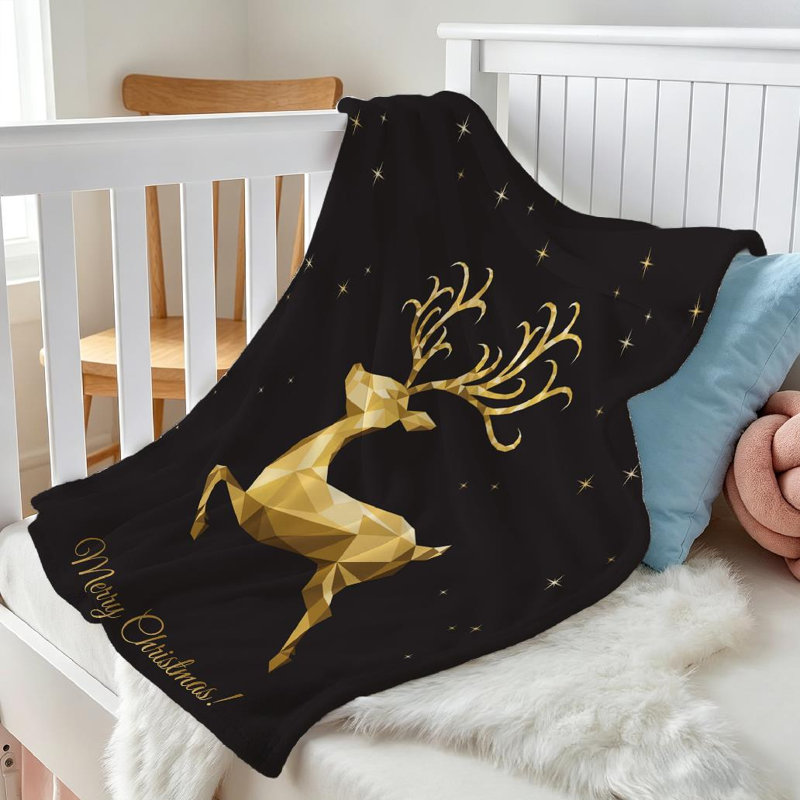 Jeté en molleton noir ultra doux en flanelle, imprimé rectangle de Noël, Throw 30" x 40"