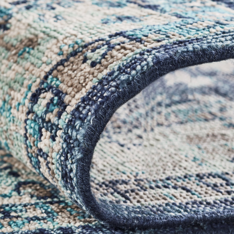 Maarja Hand Knotted Wool Oriental Area Rug in Blue, Rectangle 4' x 6'