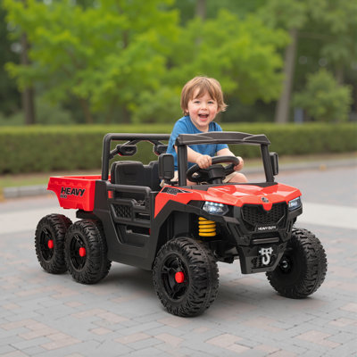 24V Kids Ride On Car with 6 Wheels, 4WD Electric Ride On Truck with Dump Bed, Remote Control, Wheel Suspension, LED Lights, Horn and Music for Kids 3-8 Years Old, 
