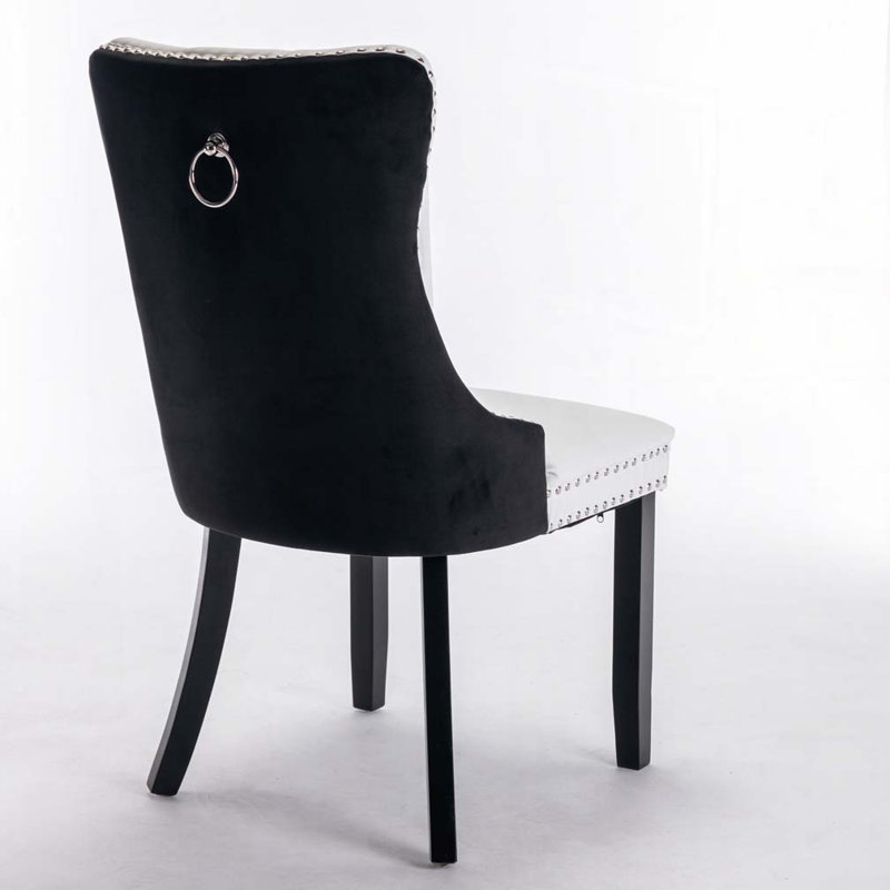 PU and Velvet Upholstered Dining Chair, White/Black