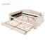Lit plateforme tapissier pleine grandeur beige chaud, canapé-lit avec accoudoirs de rangement, lit gigogne escamotable et audio Bluetooth intégré, molleton en peluche