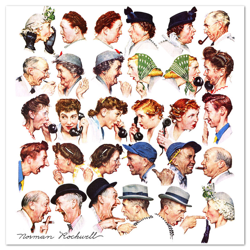 Gossip by Norman Rockwell - Square Print on Glass, 70cm H x 70cm W