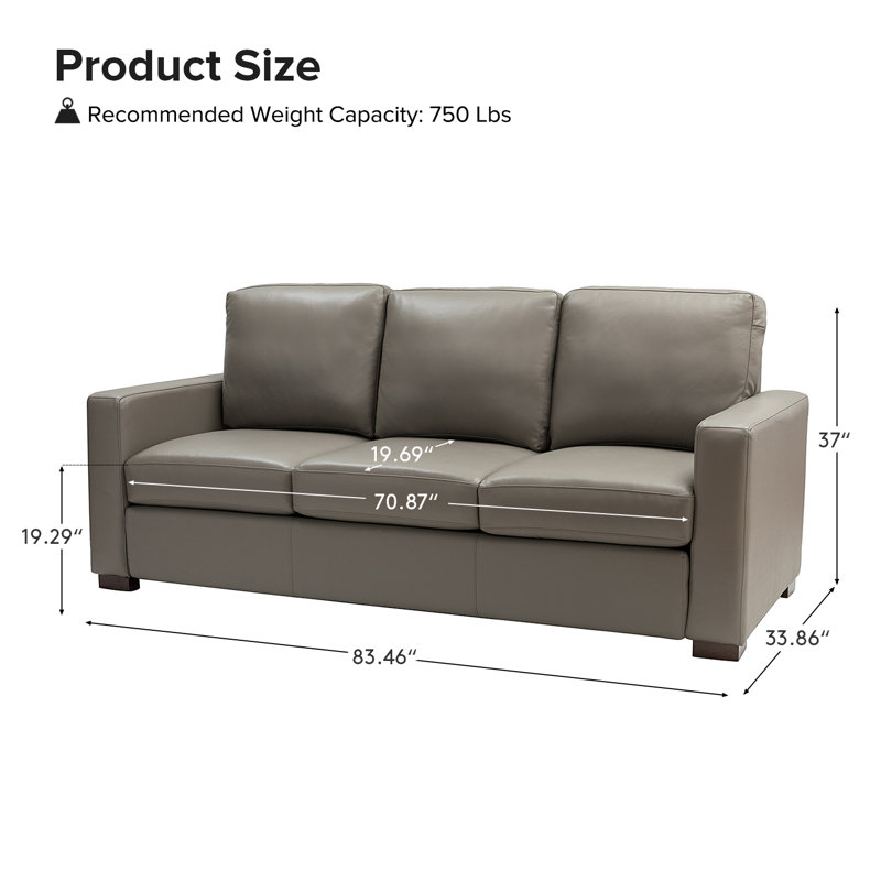 Fournier 83.46'' Genuine Leather Square Arm Sofa with Pillows, Dove Genuine Leather