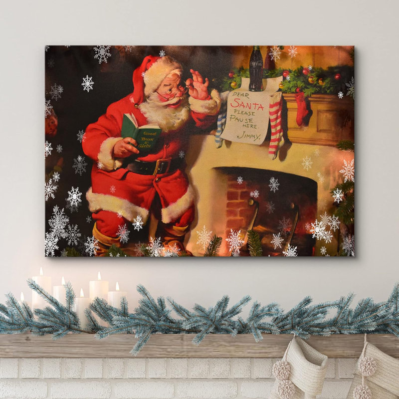 Père Noël, arbre de Noël, cheminée, célébrations et fêtes, décoration, art moderne, Toile tendue, H 12 po x l 18 po