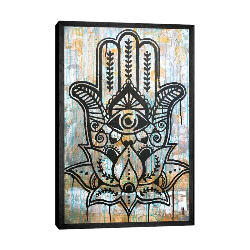 Hamsa Lotus - Print on Canvas, Black Framed, 66.04 cm H x 45.72 cm W