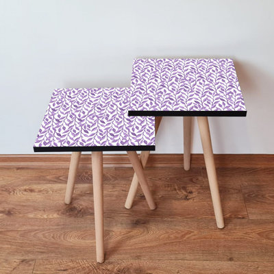 Modern Nesting Table Set (2 Pieces), Purple & White, 13.8 x 18.5 x 13.8 inches & 13.8 x 16.5 x 13.8 inches | 100% MDF with Beech Wood Legs, Elegant Design for Living Room & Home Decor, Space-Saving & Stylish