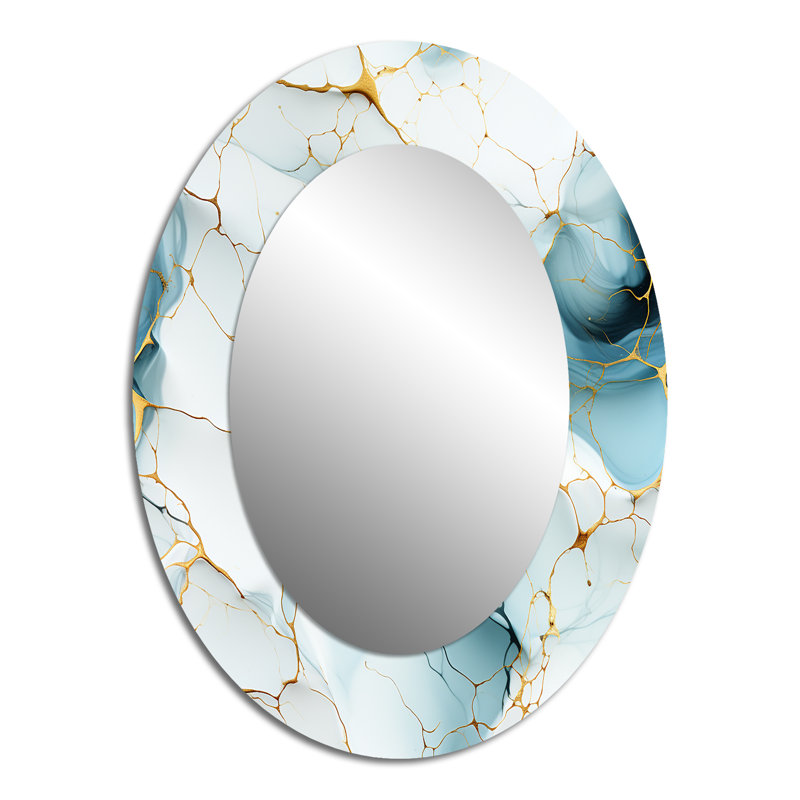 Oriental Elegance Marble Motif - Miroir décoratif ovale en marbre sur métal, H 40 po x l 30 po
