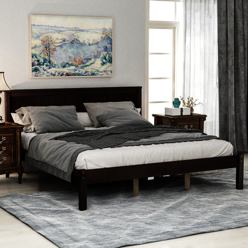 Lit plateforme en bois massif Shauna, Espresso, Grand