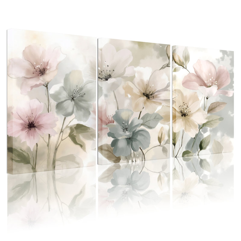 "Soft Floral", impression sur toile tendue sur toile (ensemble de 3), H 36 po x l 72 po