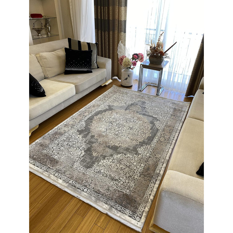 Soft Medium Pile Area Rugs Living Room Carpet Pad Oriental Vintage Rug Non Slip Entryway Rug V1425