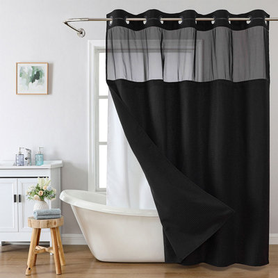  Shower Curtain MoonLightBlue No Hook Weave Shower Curtain with -in Liner Replacement 230GSM Waterproof Fabric Hotel Shower Curtain Set for Bathroom Through Mesh Bath Curtain Decor