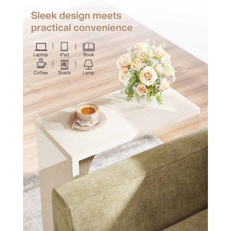 Table de bout Heleana en forme de C pour canapé, canapé, table d'appoint, salon, Beige