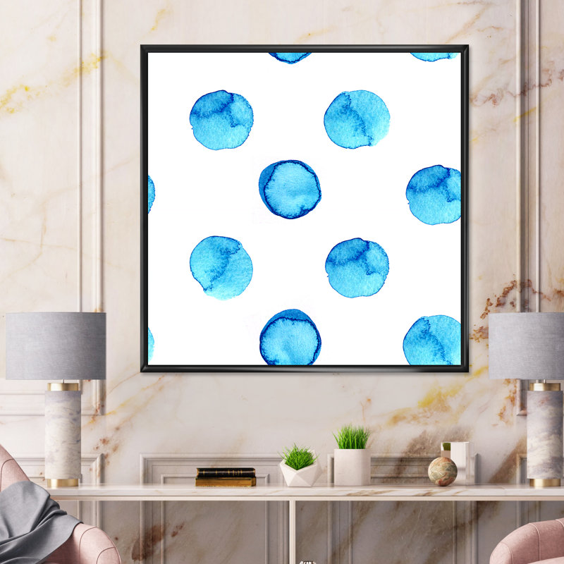 Pois bleu clair - peinture sur toile, Cadre flottant noir, H 30 po x l 30 po x P 1 po
