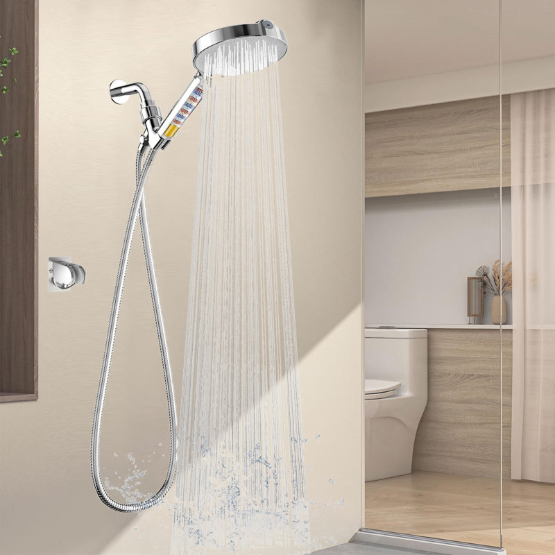 6-Inch Handheld Filter Shower Head With High Pressure, 6 Spray Modes (For Hard Water), Detachable With Hose & Shower Arm Bracket