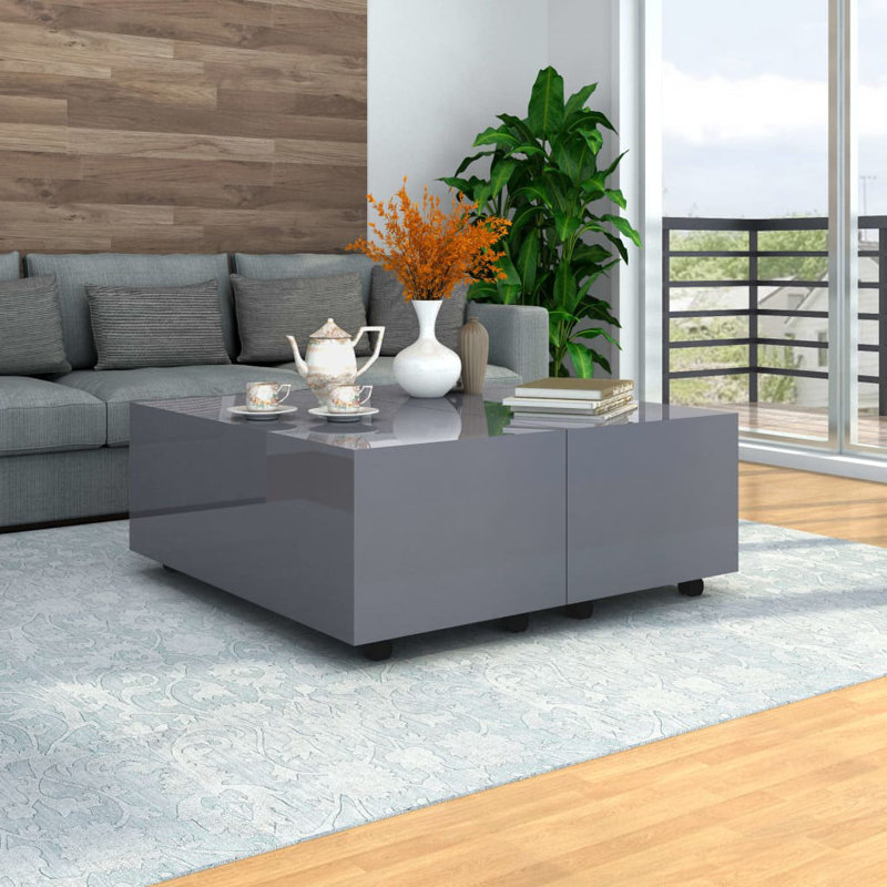 Aglaia Block Coffee Table with Storage, Grey