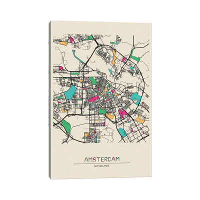 Amsterdam, Pays-Bas, carte par Ayse Deniz Akerman - impression sur toile tendue