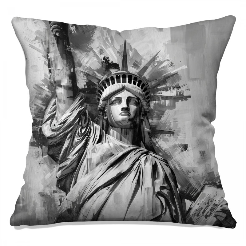 Statue of Liberty Illustration, coussins décoratifs à double face, 16 x 16 pouces